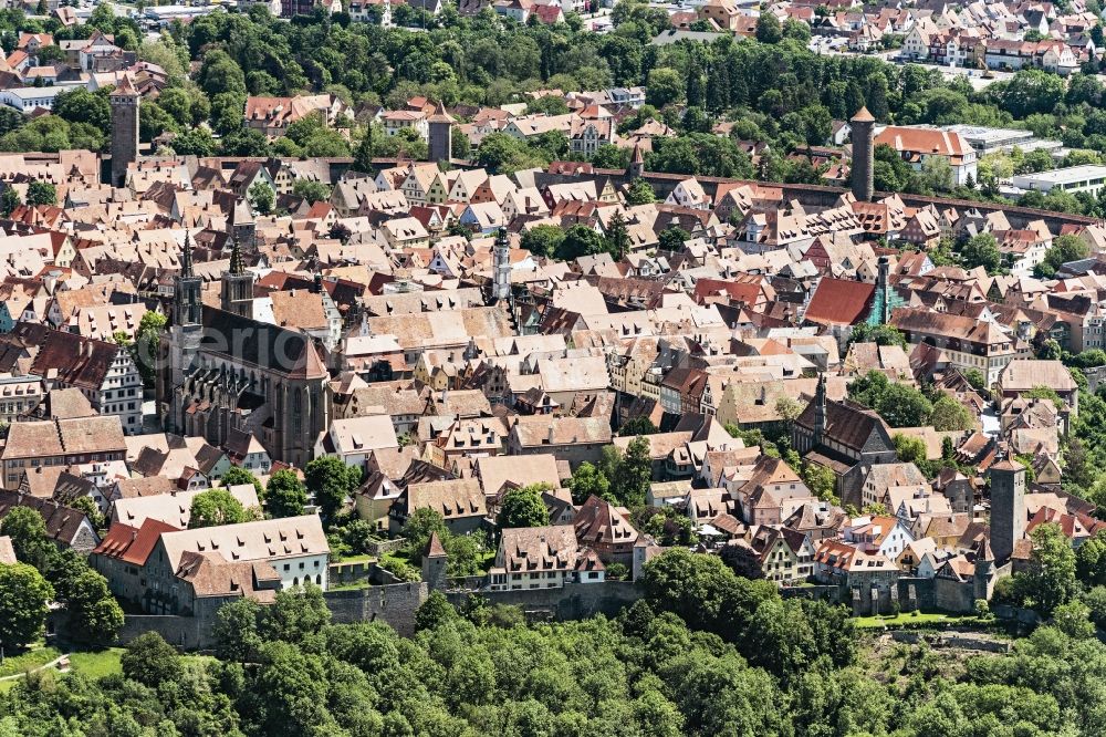 Rothenburg ob der Tauber from above - Old Town area and city center in Rothenburg ob der Tauber in the state Bavaria, Germany