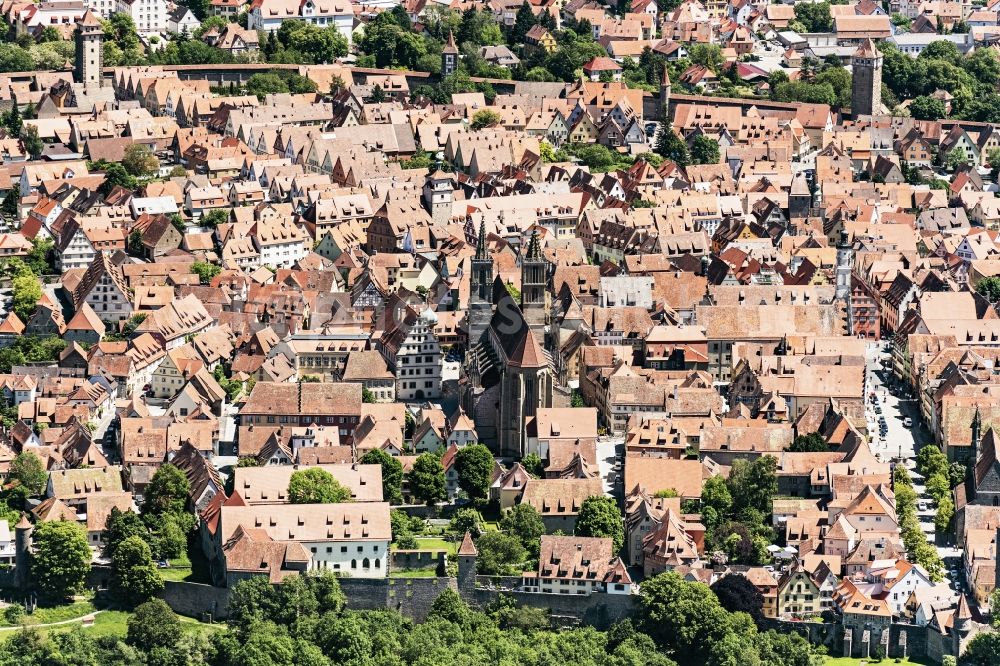 Rothenburg ob der Tauber from the bird's eye view: Old Town area and city center in Rothenburg ob der Tauber in the state Bavaria, Germany