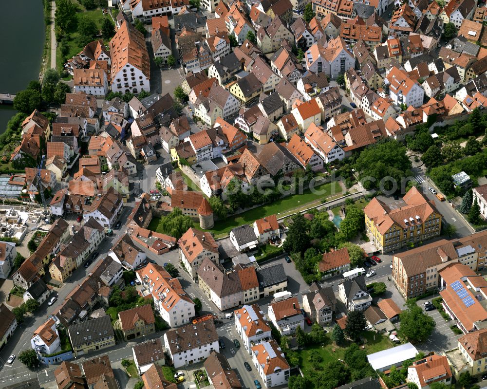 Aerial image Rottenburg am Neckar - Old Town area and city center in Rottenburg am Neckar in the state Baden-Wuerttemberg, Germany