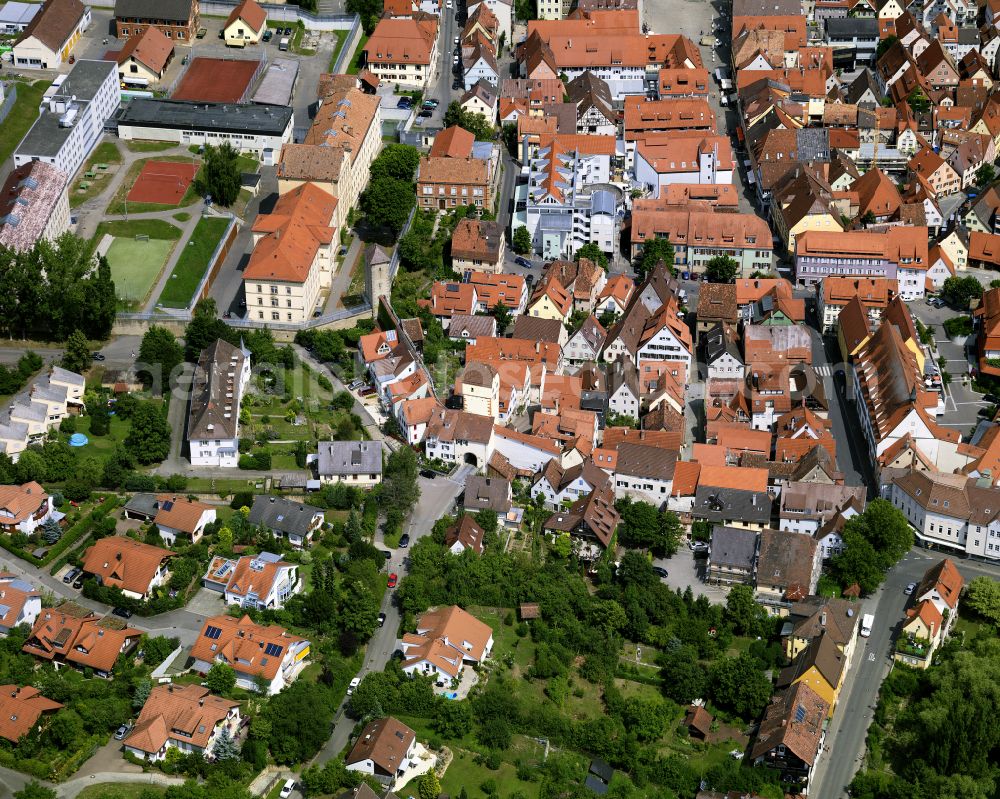 Rottenburg am Neckar from the bird's eye view: Old Town area and city center in Rottenburg am Neckar in the state Baden-Wuerttemberg, Germany