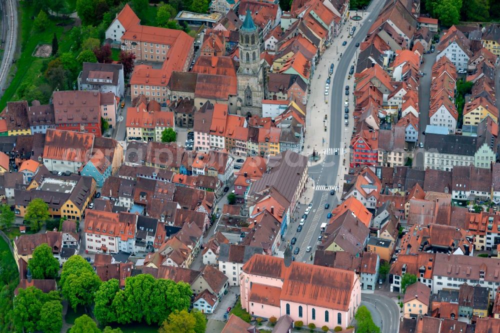 Rottweil from the bird's eye view: Old Town area and city center in Rottweil in the state Baden-Wurttemberg