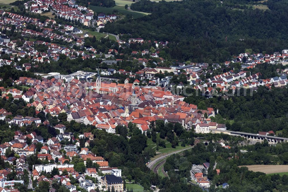 Rottweil from above - Old Town area and city center in Rottweil in the state Baden-Wuerttemberg, Germany