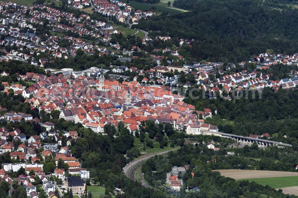 Aerial image Rottweil - Old Town area and city center in Rottweil in the state Baden-Wuerttemberg, Germany