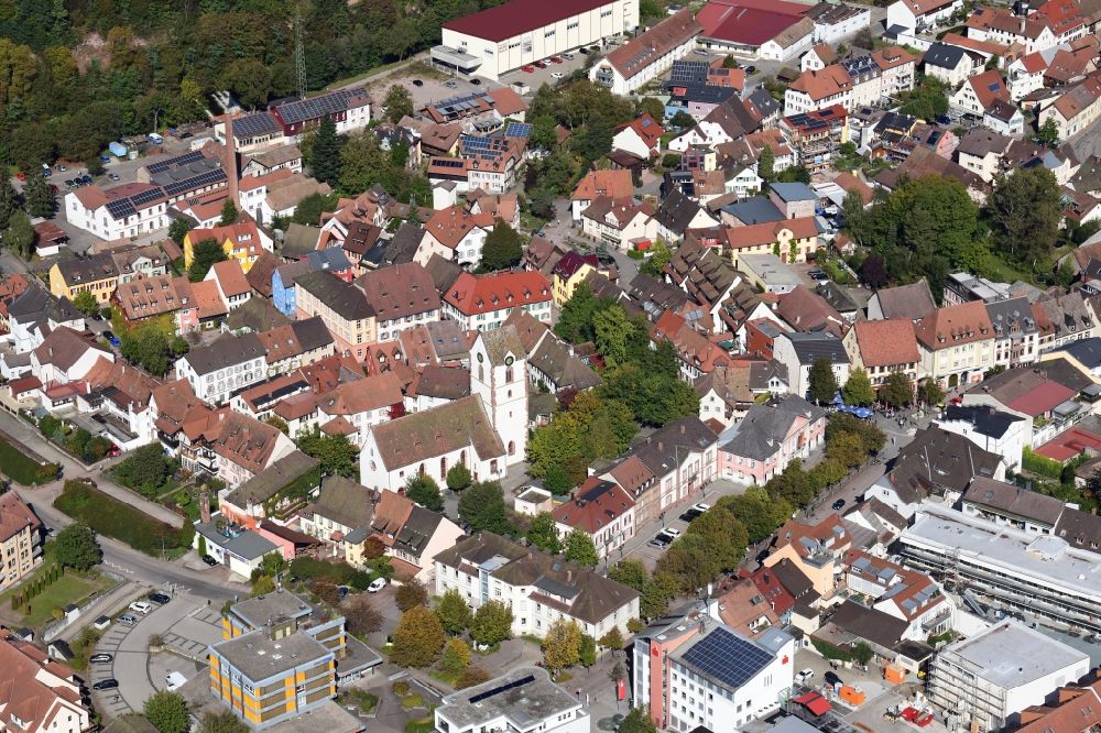 Aerial image Schopfheim - Old Town area and city center with the protestant church St. Michael in Schopfheim in the state Baden-Wurttemberg, Germany