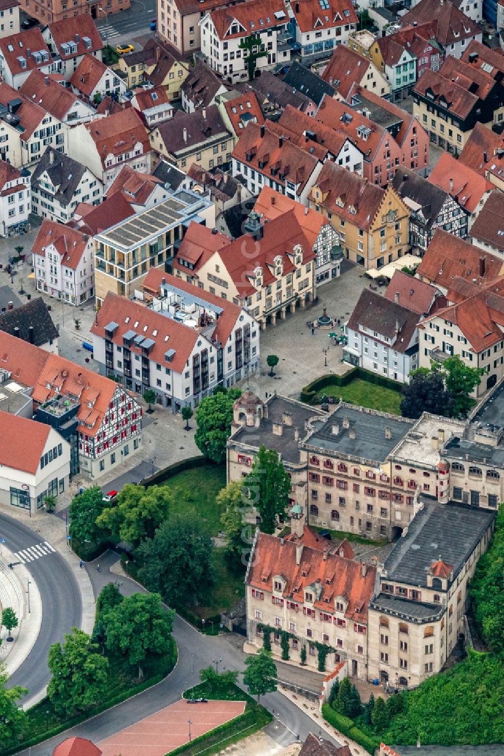 Aerial photograph Sigmaringen - Old Town area and city center with Schloss in Sigmaringen in the state Baden-Wuerttemberg, Germany