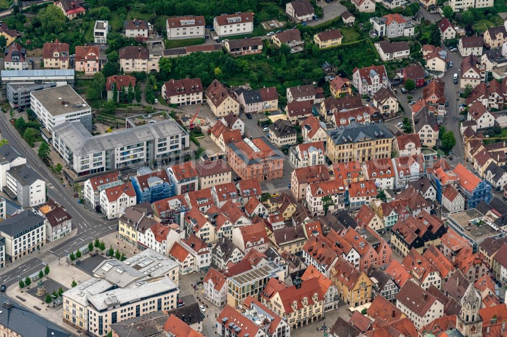 Aerial image Sigmaringen - Old Town area and city center with Schloss in Sigmaringen in the state Baden-Wuerttemberg, Germany