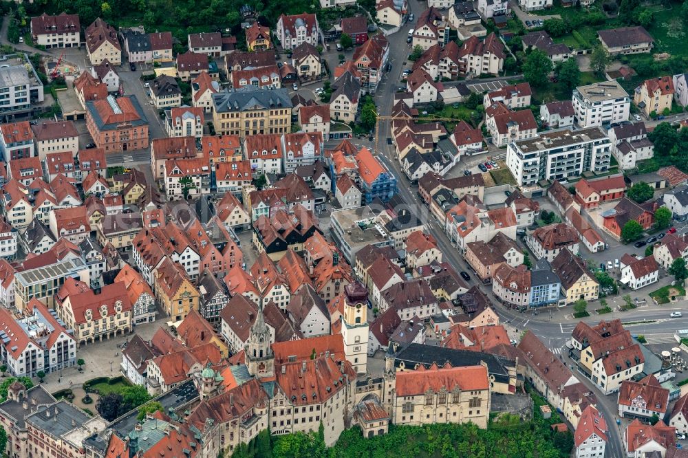 Sigmaringen from the bird's eye view: Old Town area and city center with Schloss in Sigmaringen in the state Baden-Wuerttemberg, Germany