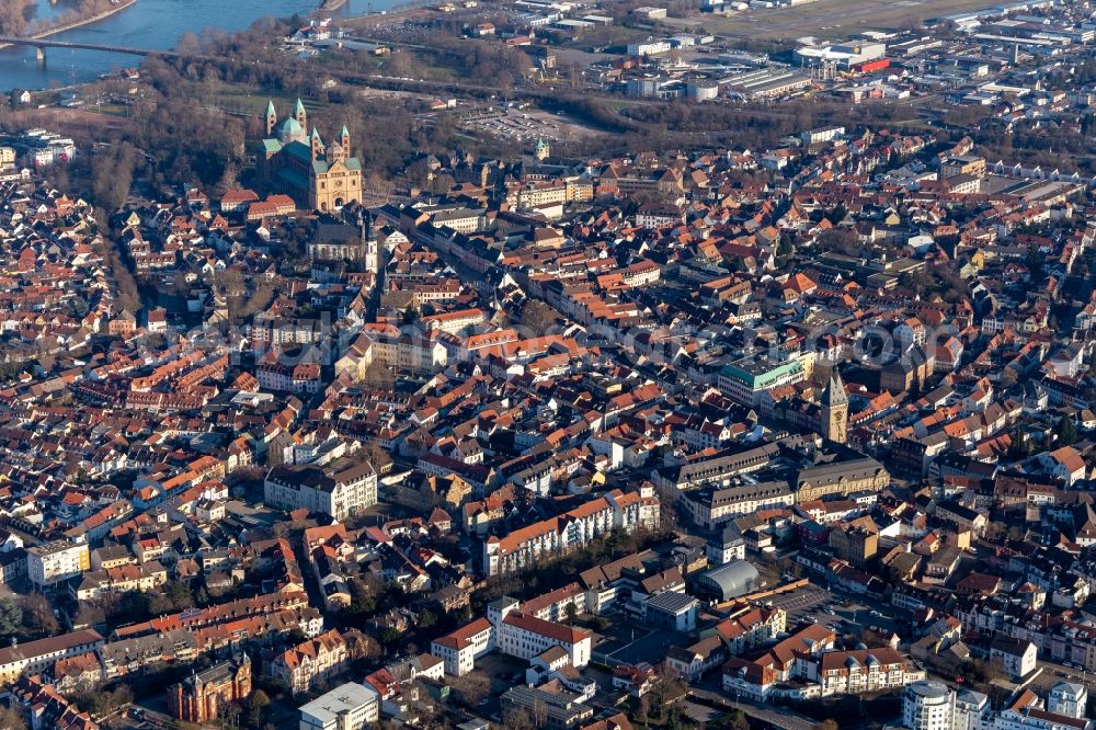 Aerial photograph Speyer - Old Town area and city center in Speyer in the state Rhineland-Palatinate, Germany