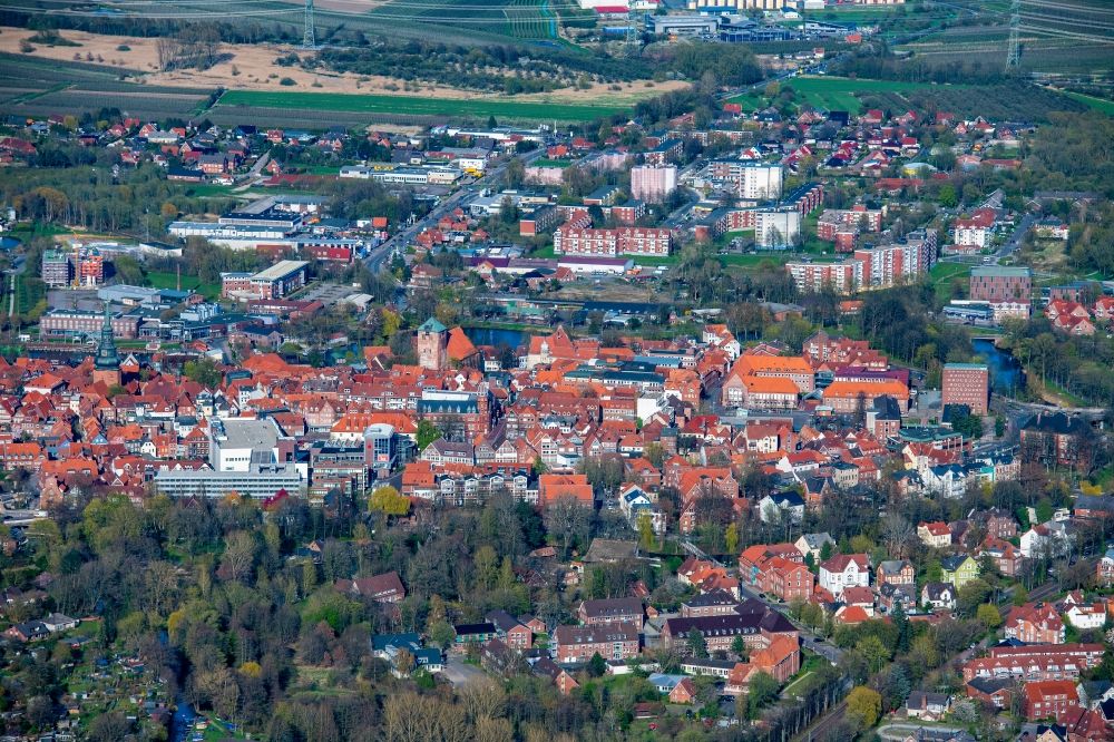 Stade from above - Old town area and inner city center in Stade in the state Lower Saxony, Germany