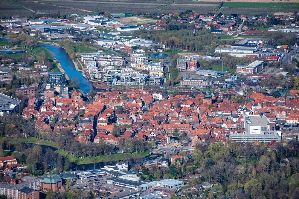 Stade from the bird's eye view: Old town area and inner city center in Stade in the state Lower Saxony, Germany