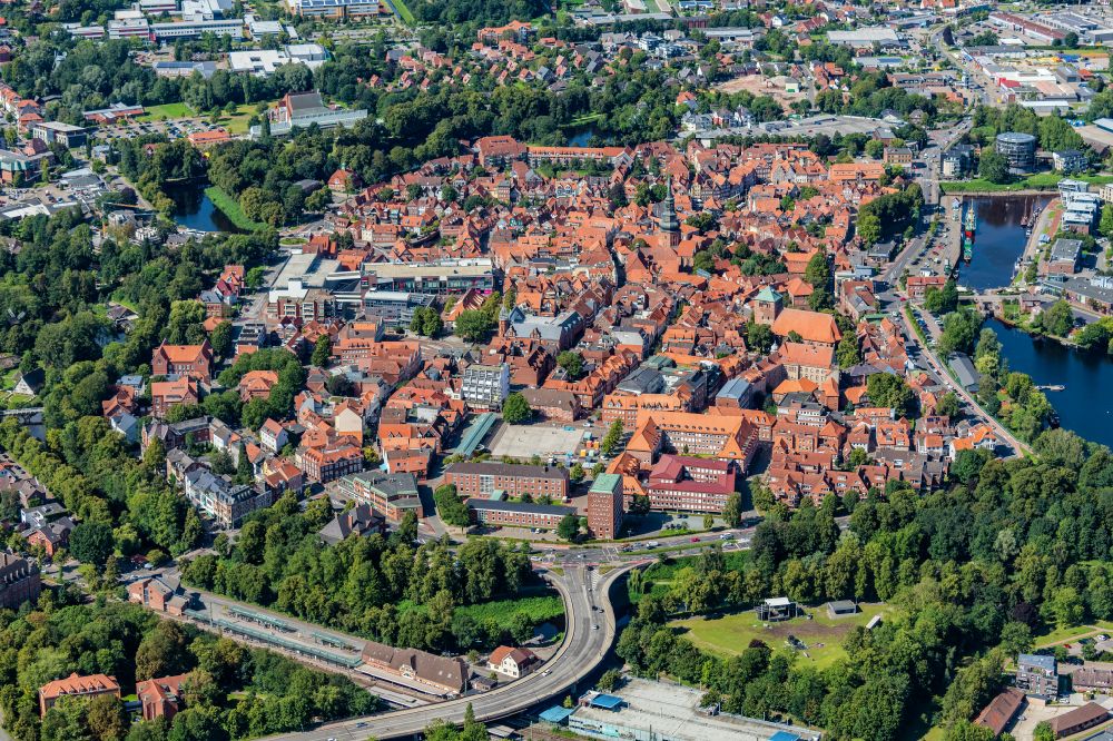Stade from above - Old Town area and city center in Stade in the state Lower Saxony, Germany