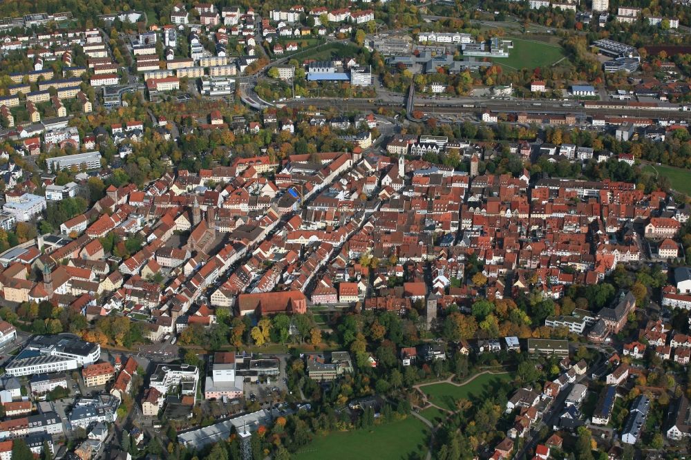 Aerial photograph Villingen-Schwenningen - Old Town area and city center of the district Villingen in Villingen-Schwenningen in the state Baden-Wuerttemberg, Germany