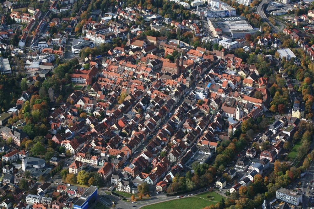 Villingen-Schwenningen from the bird's eye view: Old Town area and city center of the district Villingen in Villingen-Schwenningen in the state Baden-Wuerttemberg, Germany
