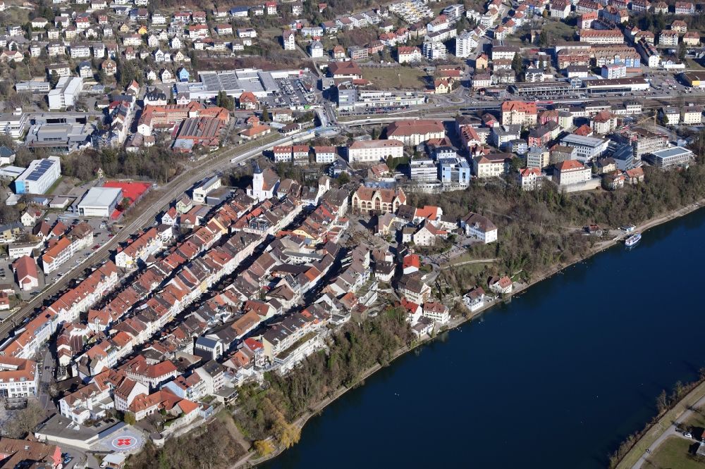 Aerial image Waldshut-Tiengen - Old Town area and city center of the district Waldshut in Waldshut-Tiengen in the state Baden-Wurttemberg, Germany