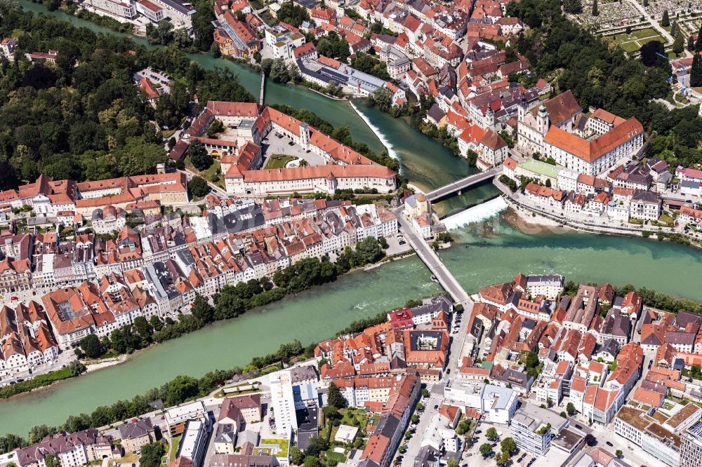 Aerial image Steyr - Old Town area and city center on Muendung of Steyr in die Enns in Steyr in Oberoesterreich, Austria