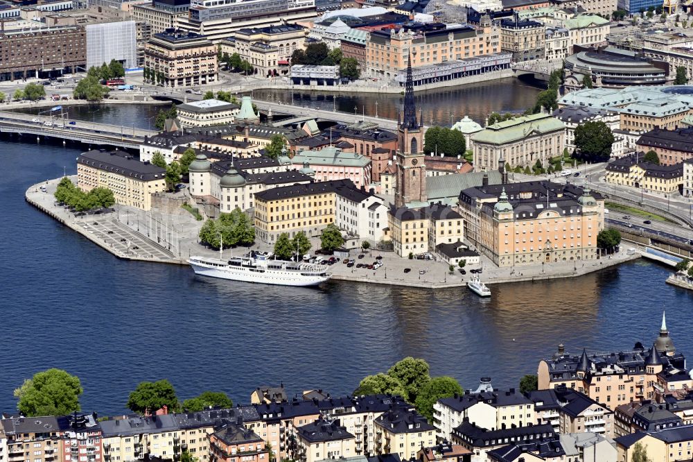 Aerial image Stockholm - Old Town area and city center of Riddarholmen island in Stockholm in Stockholms laen, Sweden
