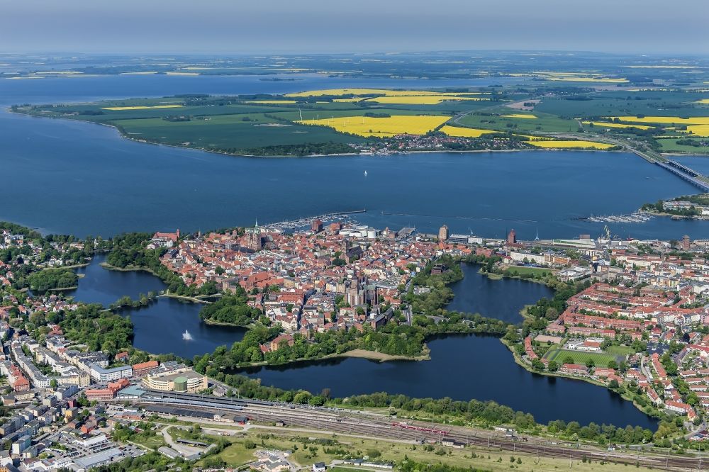 Hansestadt Stralsund from above - Old town area and city center with the St. Nikolai Church on the Alter Markt in Stralsund in the state Mecklenburg - Western Pomerania, Germany