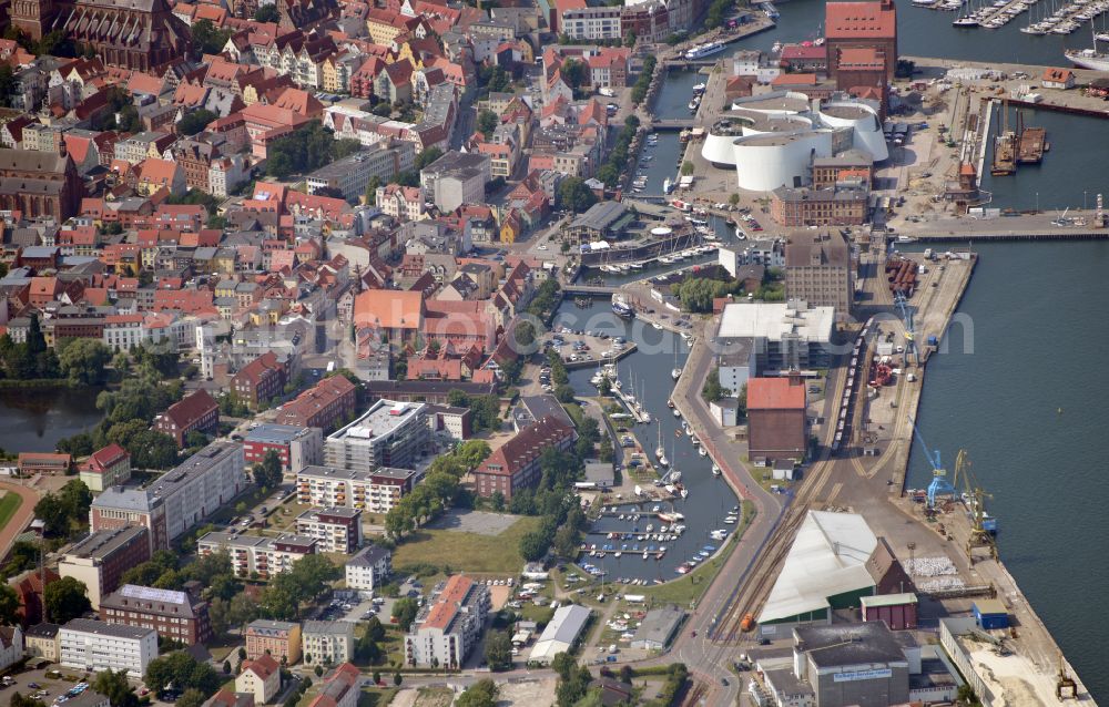 Aerial image Hansestadt Stralsund - Old town area and city center with the St. Nikolai Church on the Alter Markt in Stralsund in the state Mecklenburg - Western Pomerania, Germany