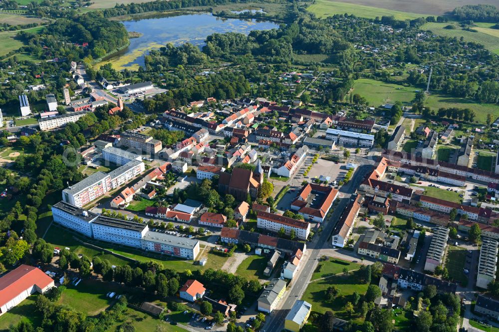 Aerial image Strasburg (Uckermark) - Old Town area and city center in Strasburg (Uckermark) in the state Mecklenburg - Western Pomerania, Germany