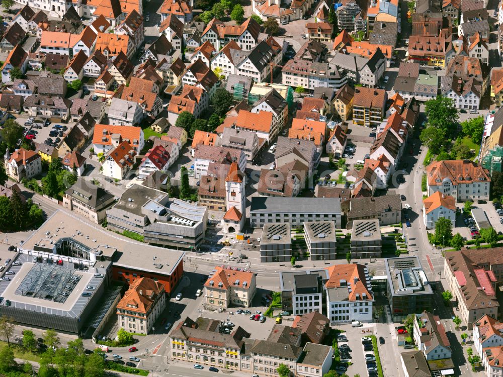Biberach an der Riß from above - Old Town area and city center on Strasse Zeppelinring - Ulmer-Tor-Strasse with dem Gebaeude of Stadttores Ulmer-Tor in Biberach an der Riss in the state Baden-Wuerttemberg, Germany