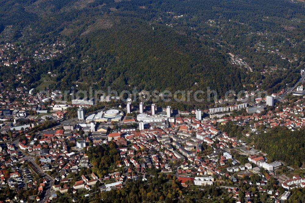 Suhl from above - Old Town area and city center in Suhl in the state Thuringia, Germany