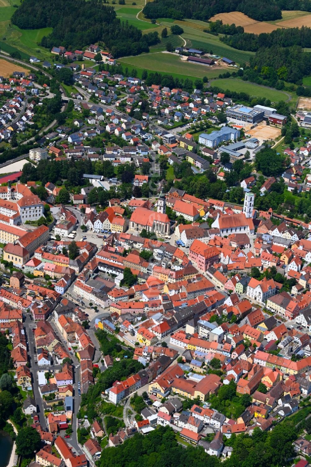 Sulzbach-Rosenberg from the bird's eye view: Old Town area and city center in Sulzbach-Rosenberg in the state Bavaria, Germany