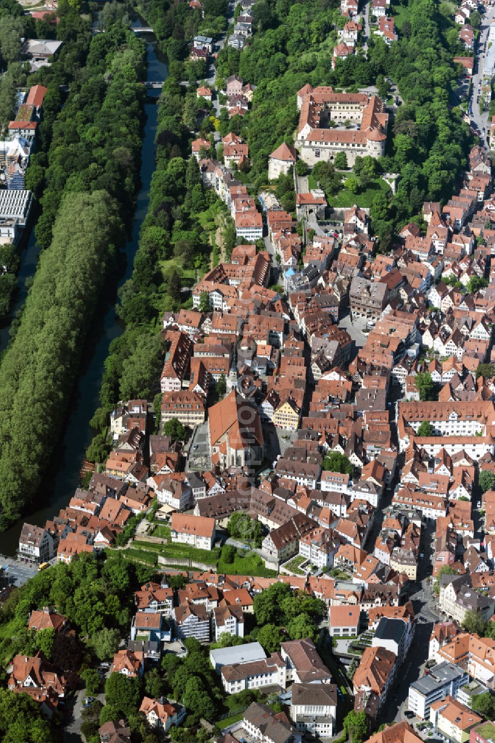Aerial photograph Tübingen - Old Town area and city center in Tuebingen in the state Baden-Wurttemberg, Germany
