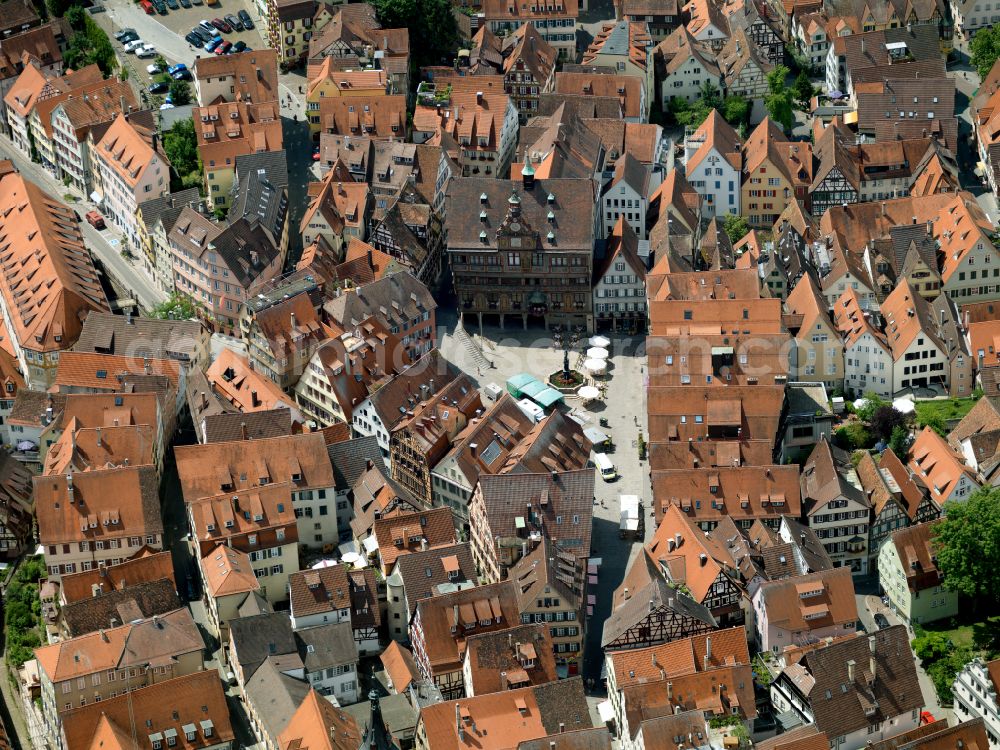 Aerial image Tübingen - Old Town area and city center on street Am Markt in Tuebingen in the state Baden-Wuerttemberg, Germany