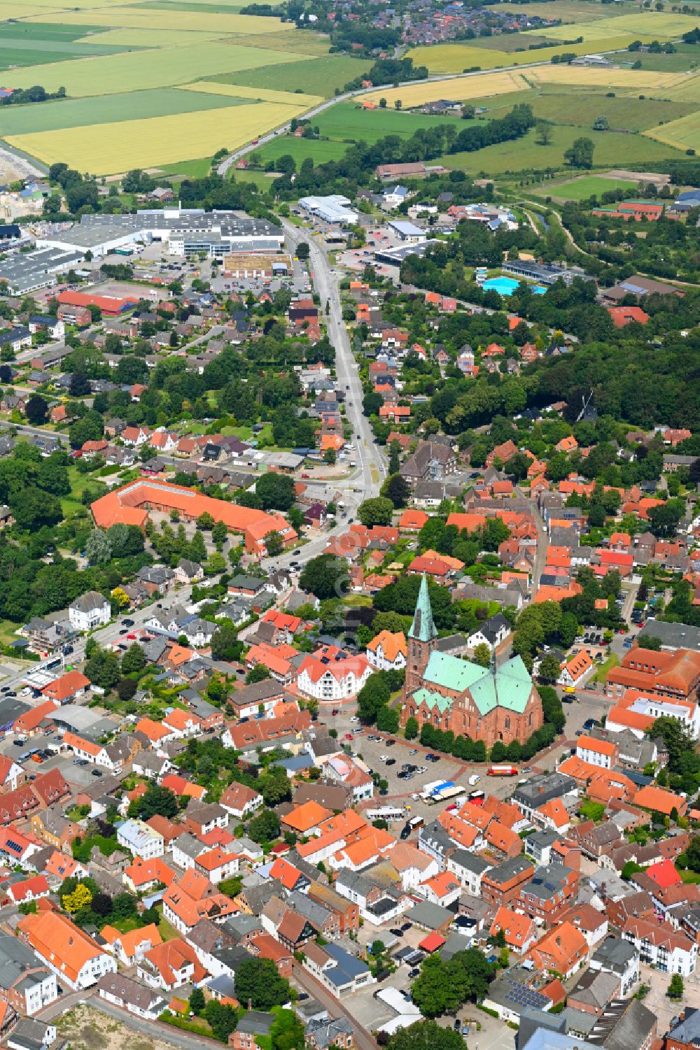 Thalingburen from above - Old Town area and city center in Thalingburen in the state Schleswig-Holstein, Germany