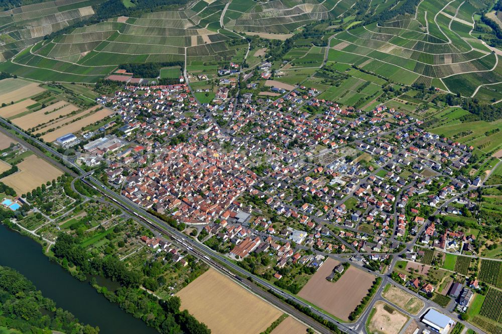 Aerial image Thüngersheim - Old Town area and city center in Thüngersheim in the state Bavaria, Germany