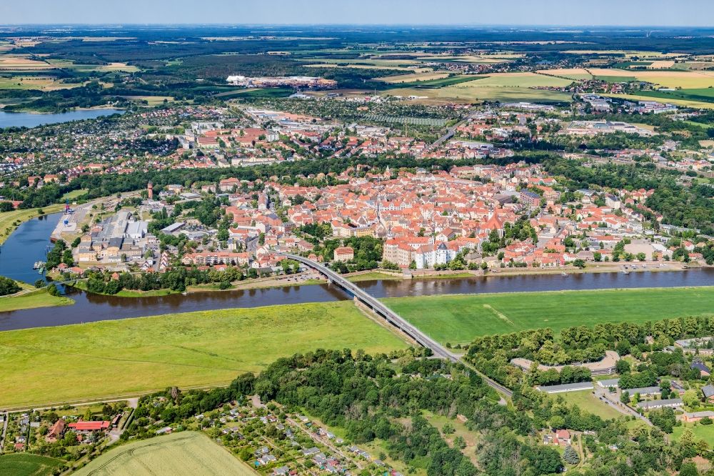 Aerial image Torgau - Old Town area and city center in Torgau in the state Saxony, Germany
