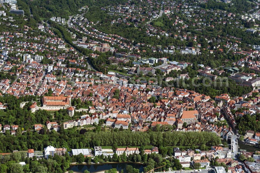Tübingen from the bird's eye view: Old Town area and city center in Tuebingen in the state Baden-Wurttemberg, Germany