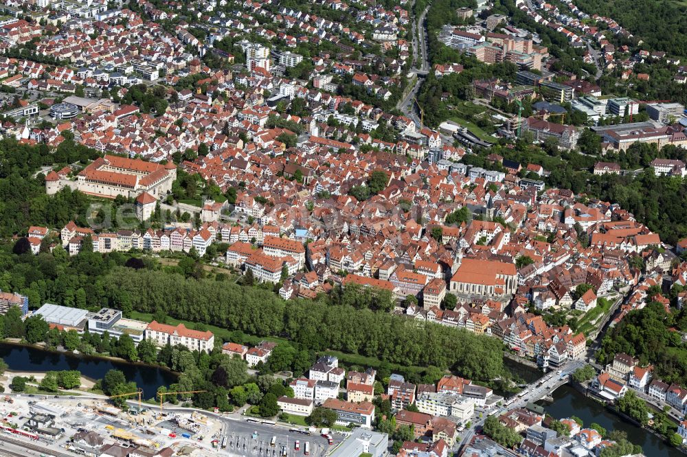 Aerial image Tübingen - Old Town area and city center in Tuebingen in the state Baden-Wurttemberg, Germany