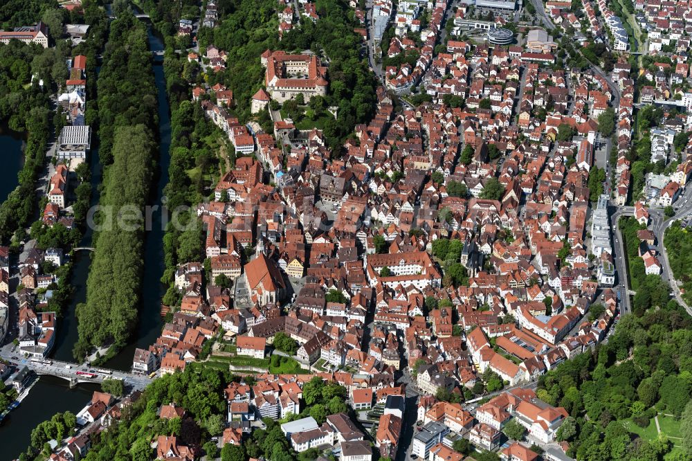 Aerial image Tübingen - Old Town area and city center in Tuebingen in the state Baden-Wurttemberg, Germany
