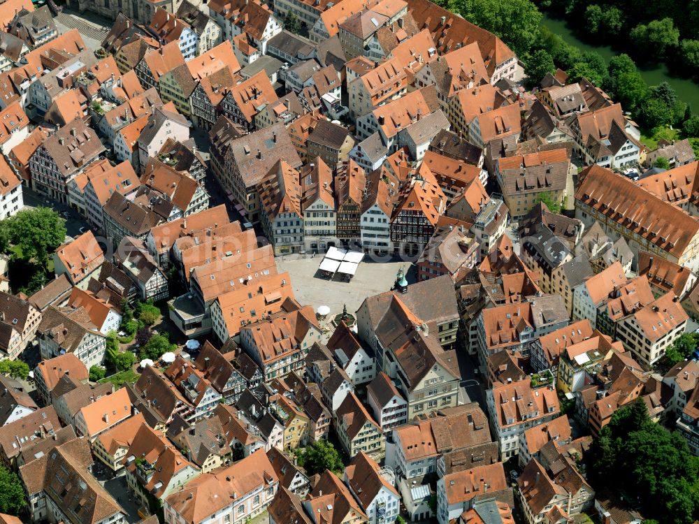 Tübingen from above - Old Town area and city center in the district Derendingen in Tuebingen in the state Baden-Wuerttemberg, Germany
