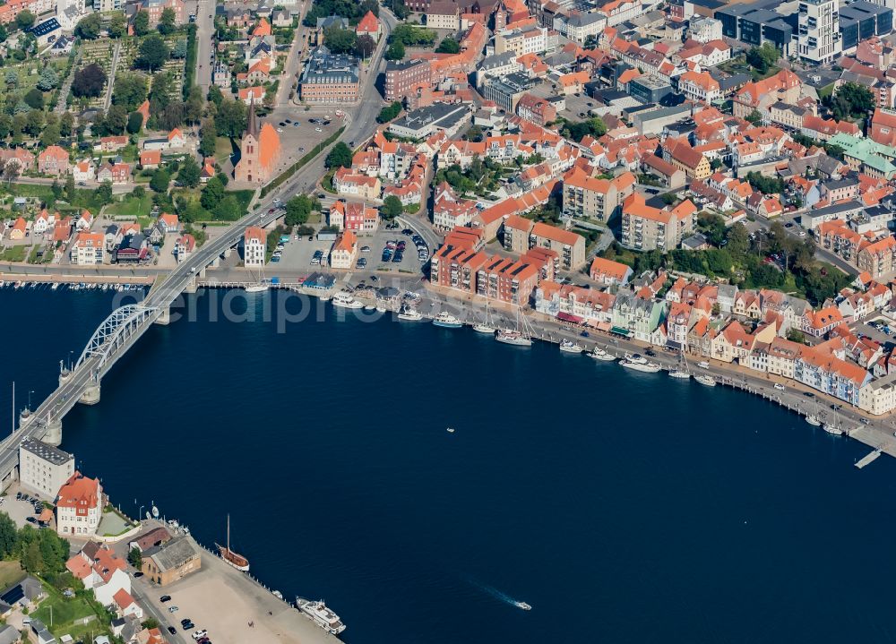 Sonderborg from the bird's eye view: Old Town area and city center on Ufer of Alssund in Sonderborg in Syddanmark, Denmark