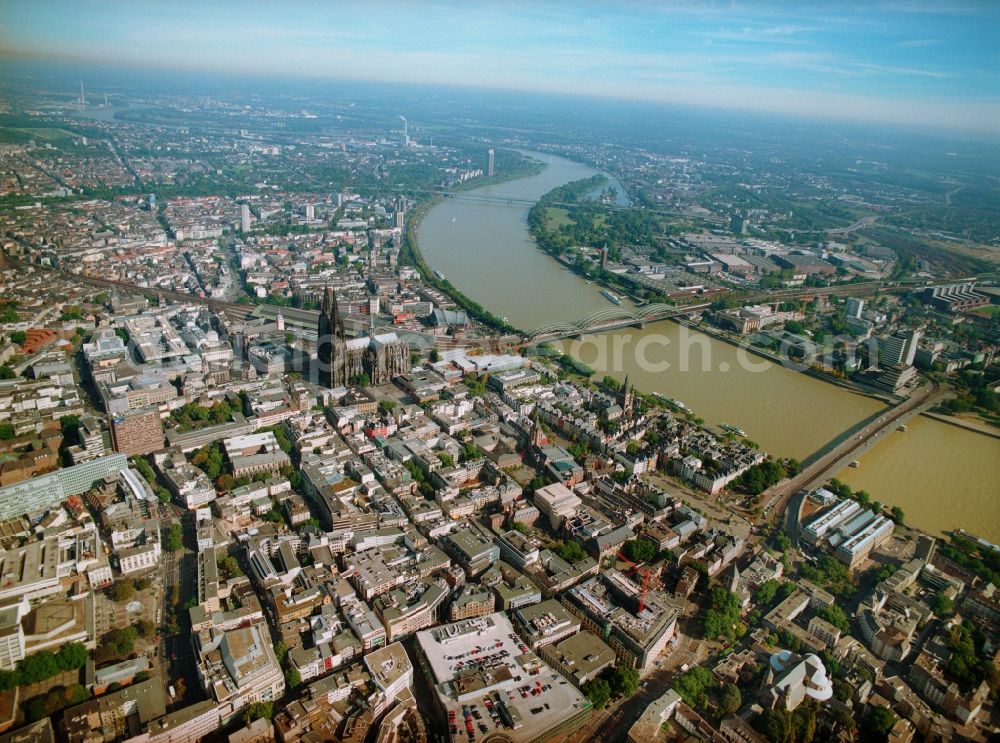 Köln from above - Old Town area and city center on the banks of the Rhine in Cologne in the state North Rhine-Westphalia, Germany