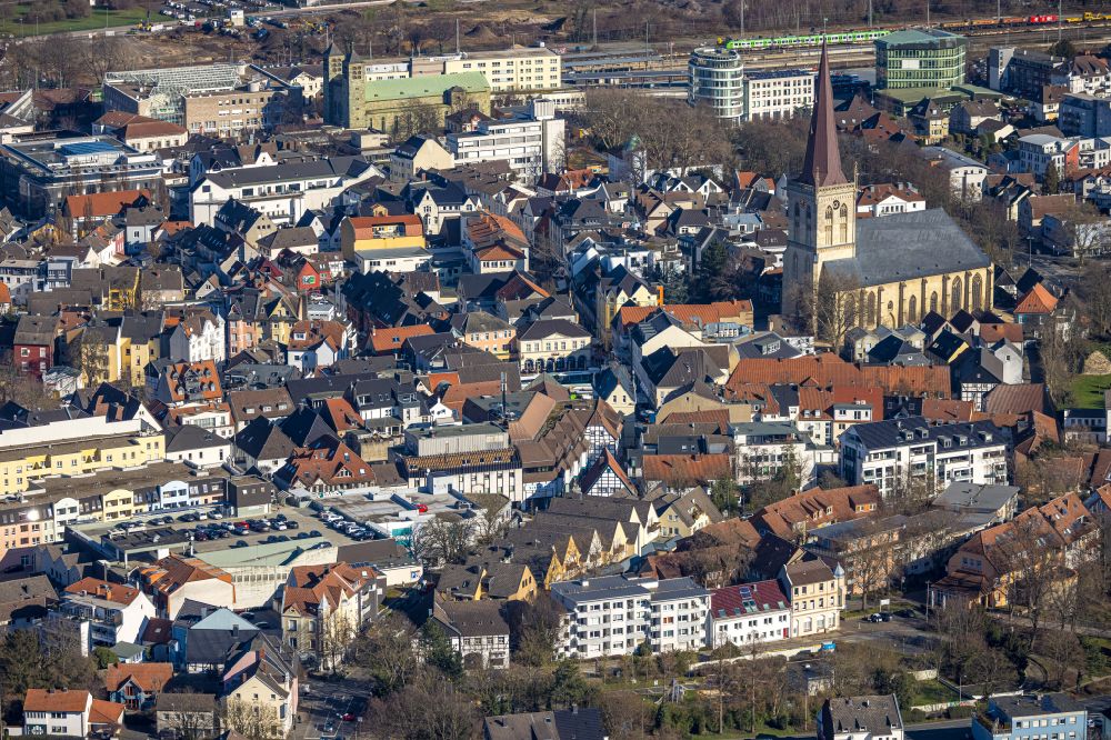 Unna from the bird's eye view: old Town area and city center in Unna at Ruhrgebiet in the state North Rhine-Westphalia, Germany