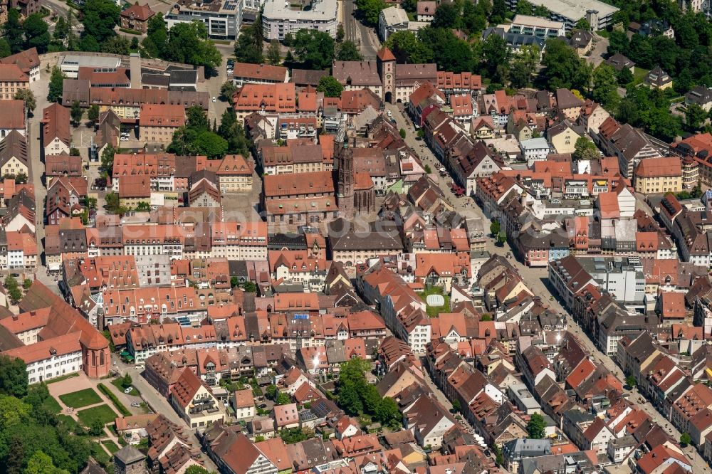 Aerial image Villingen-Schwenningen - Old Town area and city center in Ortsteil Villingen in Villingen-Schwenningen in the state Baden-Wuerttemberg, Germany