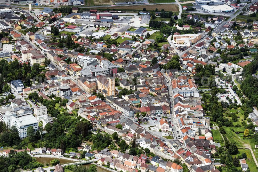 Aerial image Waidhofen an der Thaya - Old Town area and city center in Waidhofen an der Thaya in Lower Austria, Austria