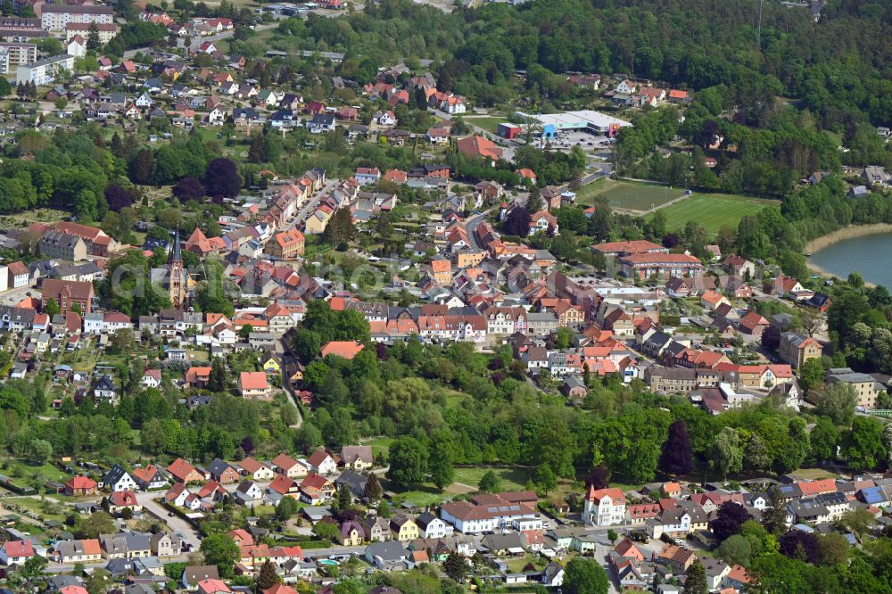Warin from above - Old Town area and city center in Warin in the state Mecklenburg - Western Pomerania, Germany