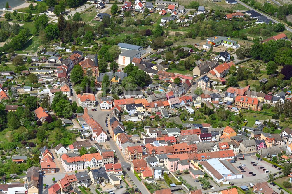 Aerial image Warin - Old Town area and city center in Warin in the state Mecklenburg - Western Pomerania, Germany