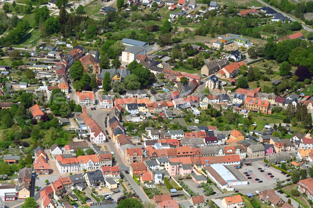 Aerial photograph Warin - Old Town area and city center in Warin in the state Mecklenburg - Western Pomerania, Germany