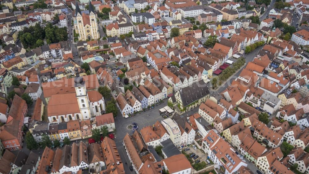 Weiden in der Oberpfalz from above - Old Town area with the marketplace and city center Weiden in the upper palatinate in the state of Bavaria