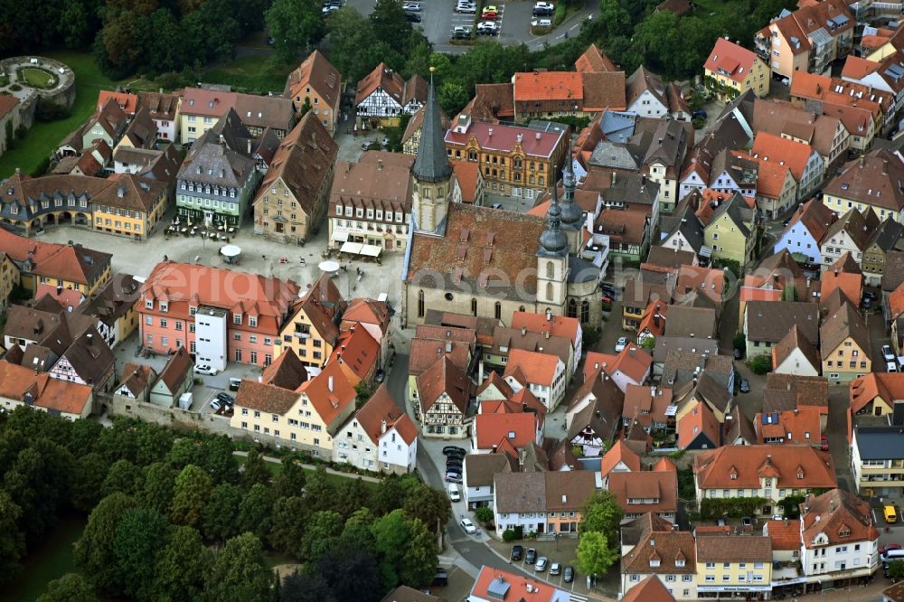 Weikersheim from above - Old Town area and city center in Weikersheim in the state Baden-Wuerttemberg, Germany