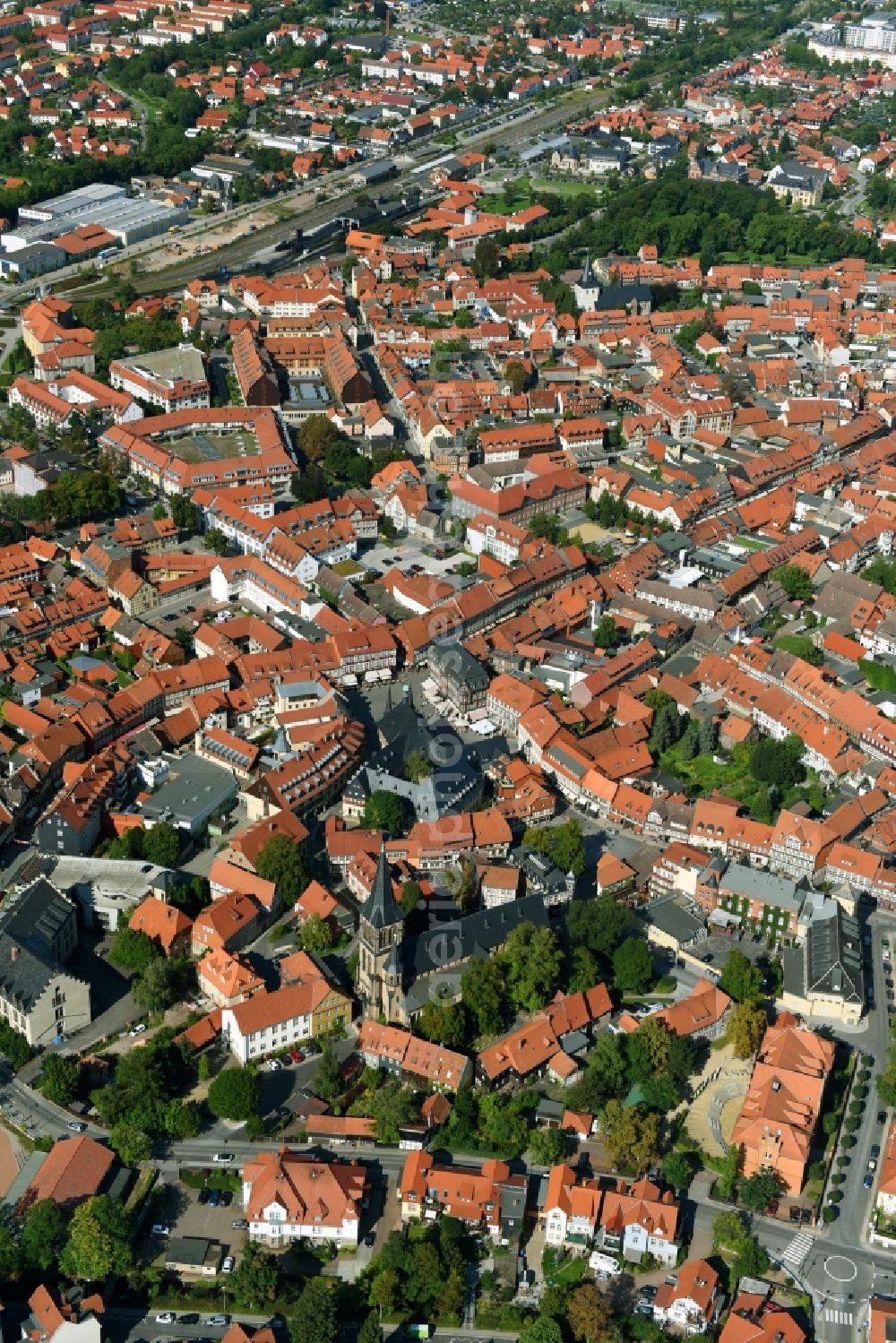 Aerial image Wernigerode - Old Town area and city center in Wernigerode in the state Saxony-Anhalt, Germany