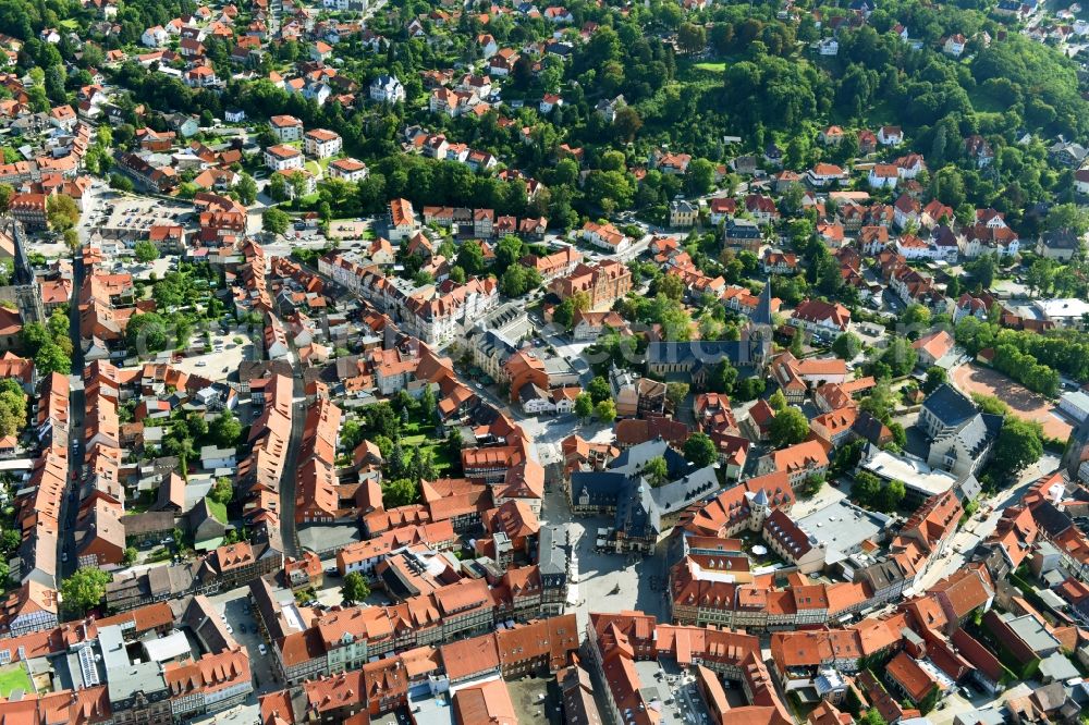 Wernigerode from above - Old Town area and city center in Wernigerode in the state Saxony-Anhalt, Germany