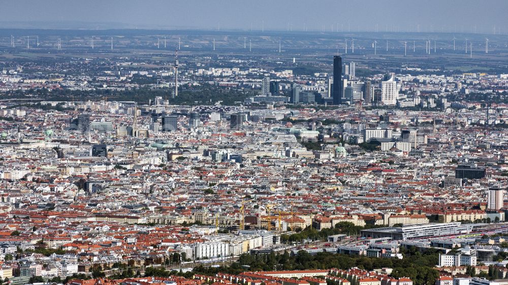 Wien from above - Old Town area and city center in Vienna in Austria