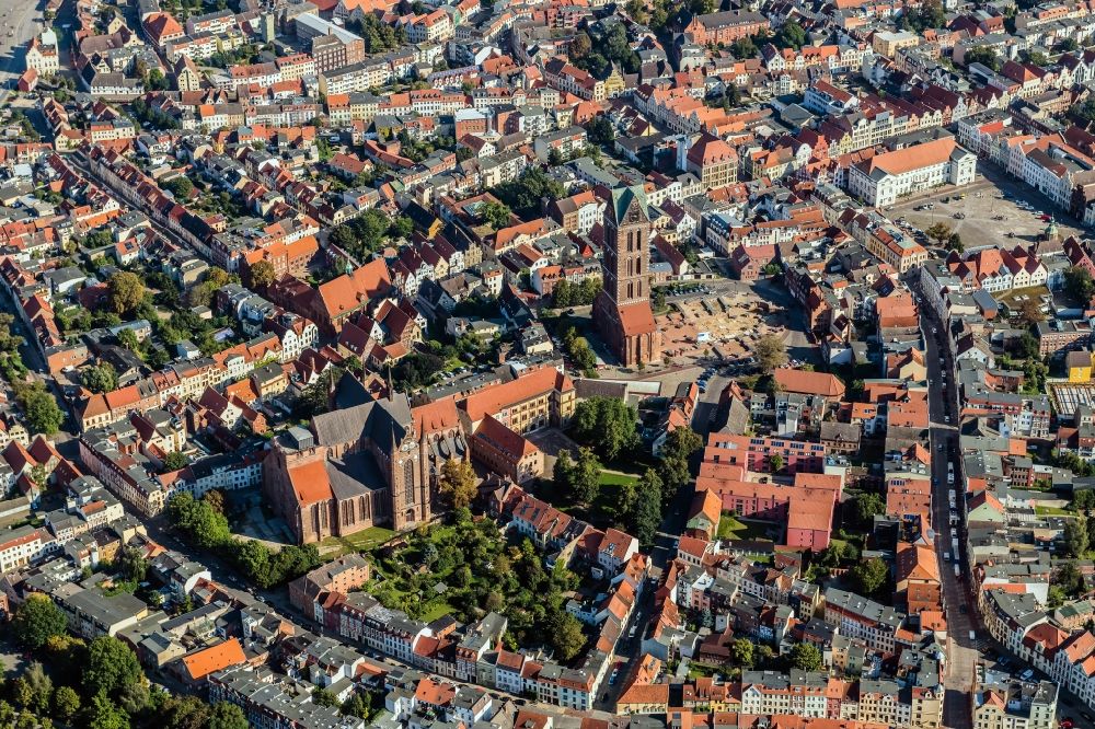 Wismar from above - Old Town area and city center in Wismar in the state Mecklenburg - Western Pomerania
