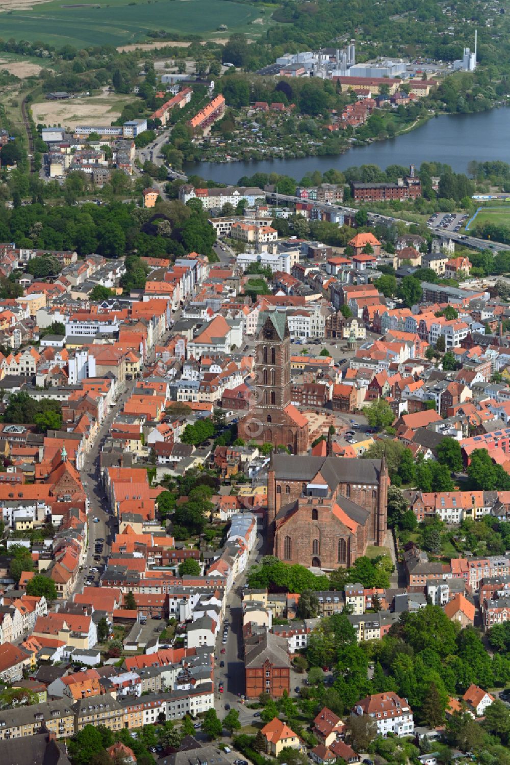 Hansestadt Wismar from above - Old Town area and city center in Wismar in the state Mecklenburg - Western Pomerania
